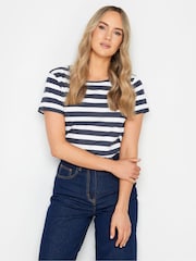 Long Tall Sally Navy Blue 100% Cotton Stripe Crew Neck T-Shirt - Image 1 of 4