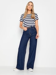 Long Tall Sally Navy Blue 100% Cotton Stripe Crew Neck T-Shirt - Image 2 of 4