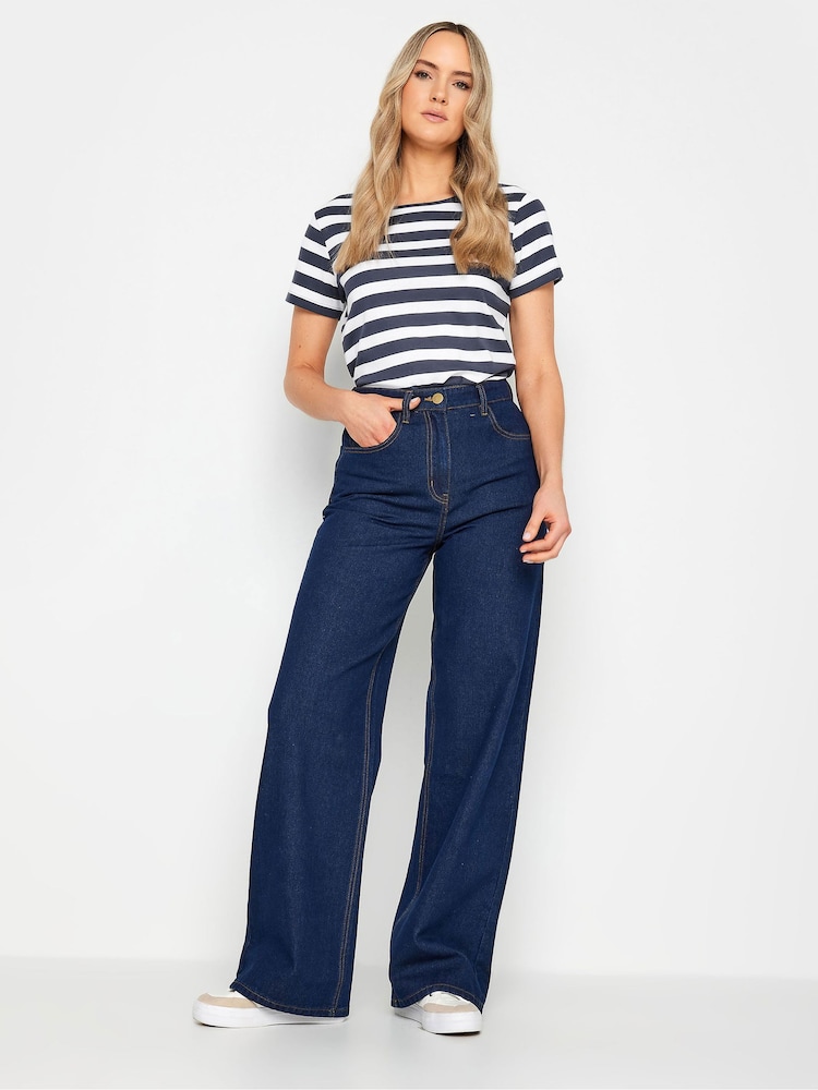 Long Tall Sally Navy Blue 100% Cotton Stripe Crew Neck T-Shirt - Image 2 of 4