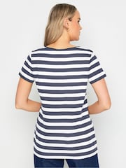 Long Tall Sally Navy Blue 100% Cotton Stripe Crew Neck T-Shirt - Image 3 of 4