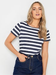 Long Tall Sally Navy Blue 100% Cotton Stripe Crew Neck T-Shirt - Image 4 of 4