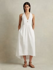 Reiss White Yana Cotton Blend High-Low Midi Dress - Image 3 of 6