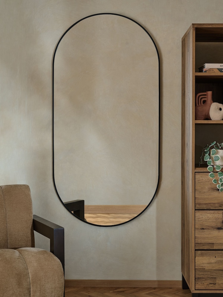 Black Wide Pill Metal Full Length Wall Mirror - Image 2 of 5
