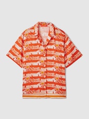 Reiss x McLaren F1 Team Papaya Multi Printed Drawstring Shirt - Image 2 of 6