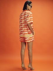 Reiss x McLaren F1 Team Papaya Multi Printed Drawstring Shirt - Image 5 of 6