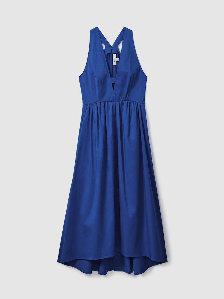 Reiss Cobalt Blue Yana Cotton Blend High-Low Midi Dress - Image 2 of 6