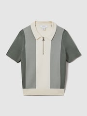 Reiss Sage Milton Half Zip Striped Polo Shirt - Image 1 of 4