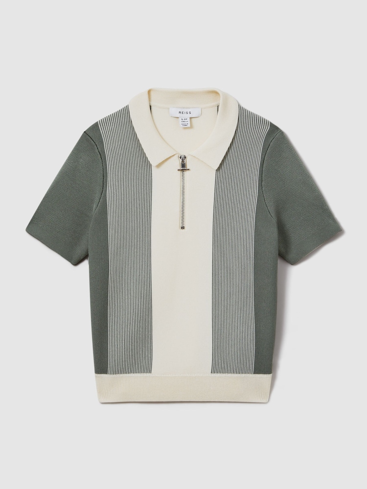 Reiss Sage Milton Half Zip Striped Polo Shirt - Image 1 of 4
