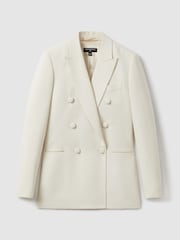 Reiss White Sienna Italian Double Breasted Textured Suit Blazer with Silk - Image 2 of 6