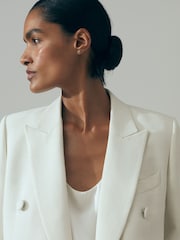 Reiss White Sienna Italian Double Breasted Textured Suit Blazer with Silk - Image 4 of 6