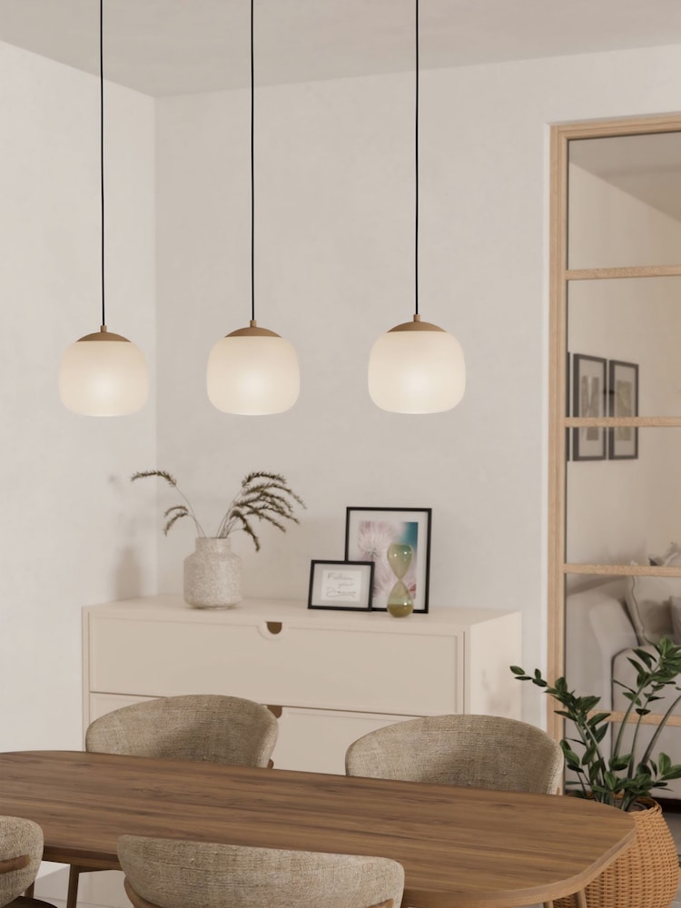 Eglo Natural Cominio Two Toned Satin Glass 3 Light Pendant Ceiling Light - Image 1 of 5