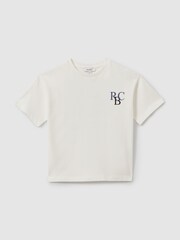 Reiss Ecru/Blue Sennen Senior Oversized Cotton Motif Shirt - Image 2 of 4