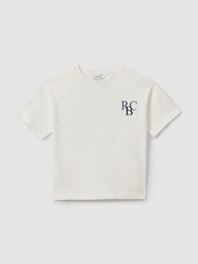 Reiss Ecru/Blue Sennen Senior Oversized Cotton Motif Shirt - Image 2 of 4