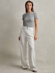 Reiss Grey Marl Victoria Cotton Blend Scoop Neck T-Shirt - Image 1 of 5