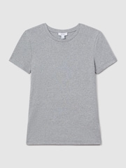 Reiss Grey Marl Victoria Cotton Blend Scoop Neck T-Shirt - Image 2 of 5