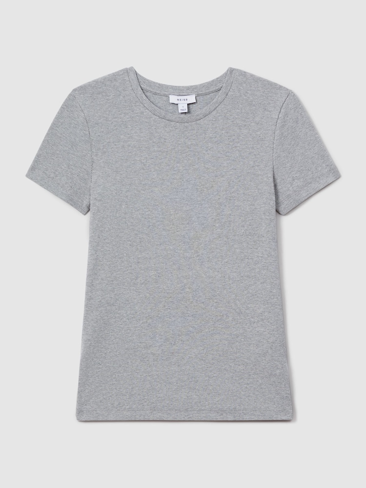 Reiss Grey Marl Victoria Cotton Blend Scoop Neck T-Shirt - Image 2 of 5