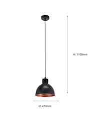 Eglo Black Truro Domed Pendant Ceiling Light - Image 5 of 5