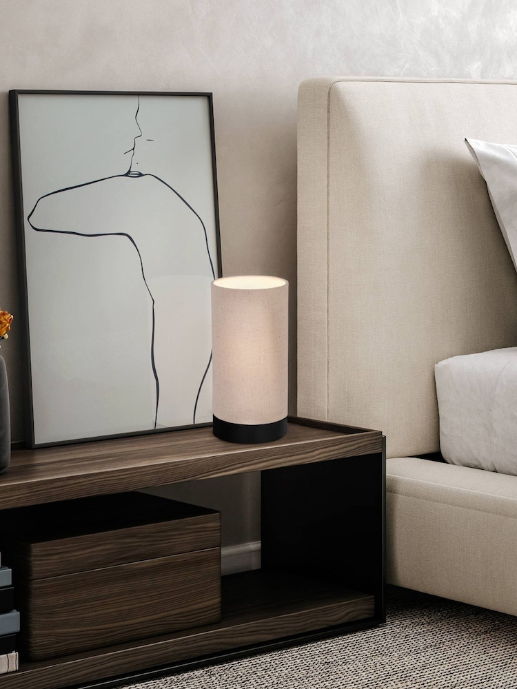 Eglo Black Feniglia Natural Linen Cylindrical Table Lamp - Image 1 of 5