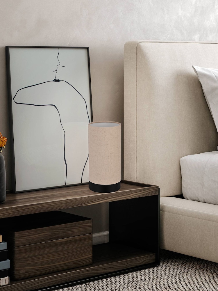 Eglo Black Feniglia Natural Linen Cylindrical Table Lamp - Image 2 of 5