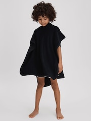 Reiss Navy Shine Textured Towelling Hooded Poncho - Image 1 of 4