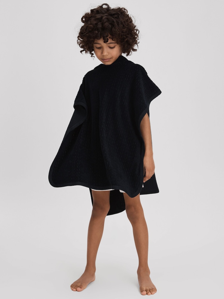 Reiss Navy Shine Textured Towelling Hooded Poncho - Image 1 of 4