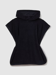 Reiss Navy Shine Textured Towelling Hooded Poncho - Image 2 of 4