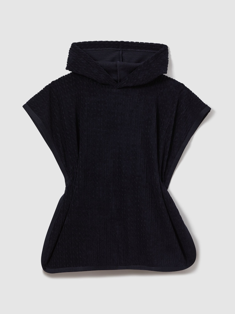 Reiss Navy Shine Textured Towelling Hooded Poncho - Image 2 of 4