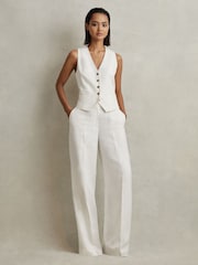Reiss White Lori Viscose-Linen Wide Leg Suit Trousers - Image 1 of 5