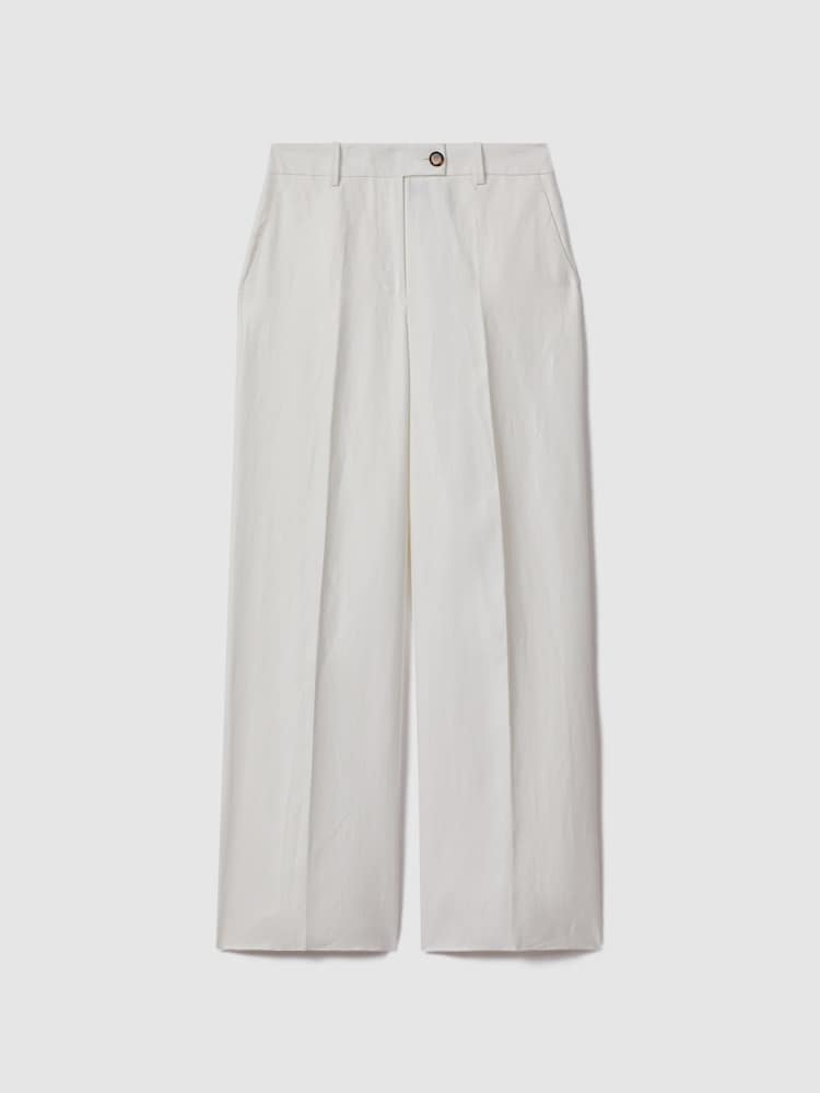 Reiss White Lori Viscose-Linen Wide Leg Suit Trousers - Image 2 of 5