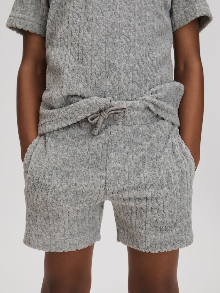Reiss Soft Grey Fletcher Towelling Drawstring Shorts - Image 1 of 3