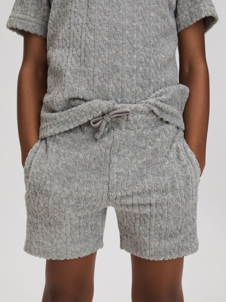 Reiss Soft Grey Fletcher Towelling Drawstring Shorts - Image 1 of 3 Reiss Soft Grey Fletcher Towelling Drawstring Shorts - Image 1 of 3