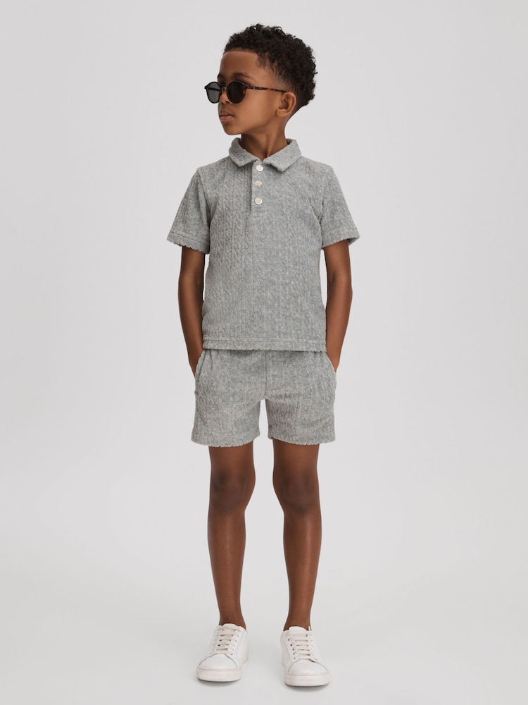 Reiss Soft Grey Fletcher Towelling Drawstring Shorts - Image 2 of 3
