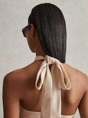 Reiss Neutral Jacinta Viscose Linen Wide Leg Jumpsuit - Image 4 of 6