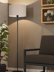 Eglo Black Feniglia Natural Linen Drum Shaped Floor Lamp - Image 1 of 5
