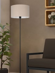 Eglo Black Feniglia Natural Linen Drum Shaped Floor Lamp - Image 2 of 5