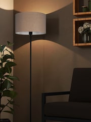 Eglo Black Feniglia Natural Linen Drum Shaped Floor Lamp - Image 3 of 5