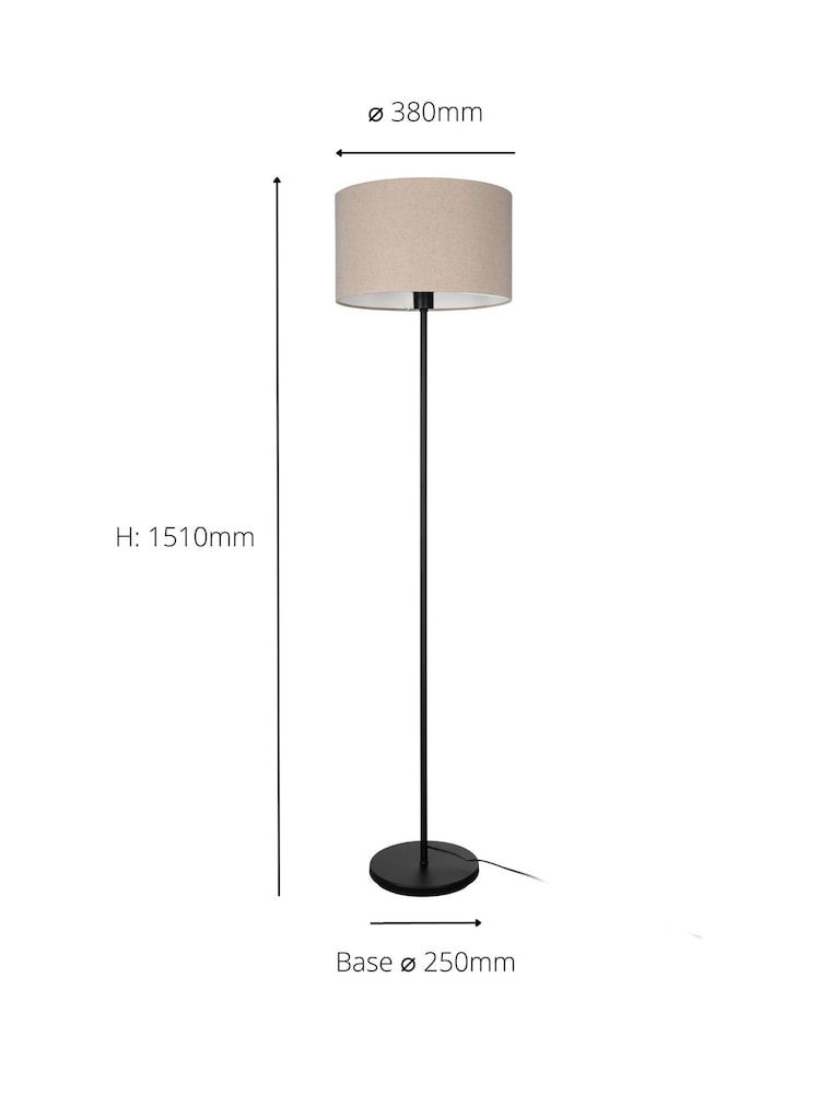 Eglo Black Feniglia Natural Linen Drum Shaped Floor Lamp - Image 5 of 5