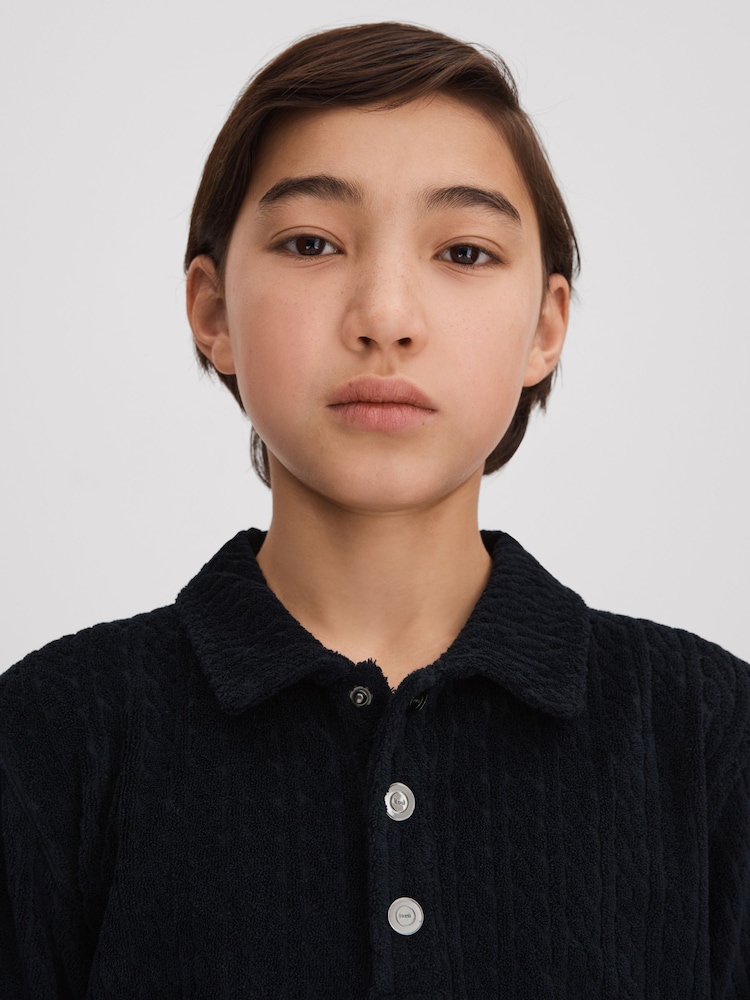 Reiss Navy Iggy Towelling Polo Shirt - Image 1 of 4