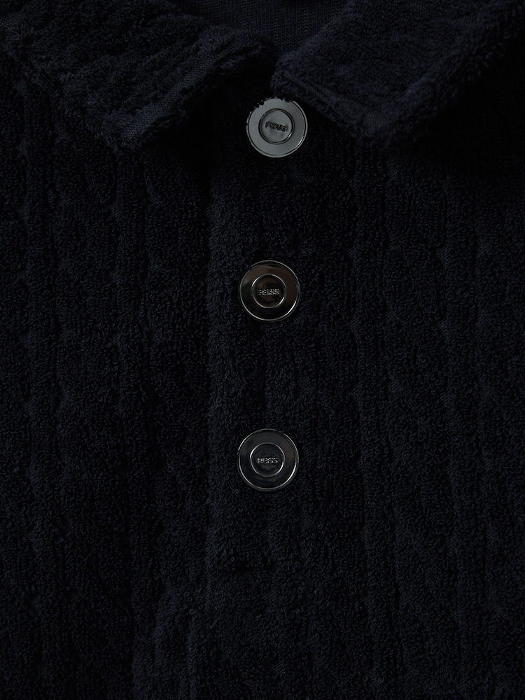 Reiss Navy Iggy Towelling Polo Shirt - Image 4 of 4