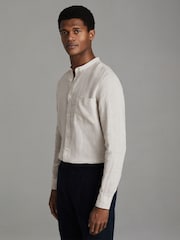 Reiss Stone Ocean Linen Grandad Collar Shirt - Image 1 of 6