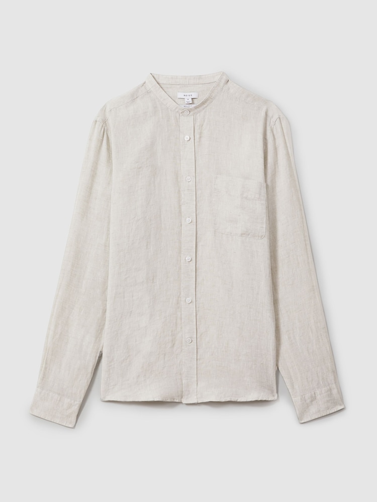 Reiss Stone Ocean Linen Grandad Collar Shirt - Image 2 of 6