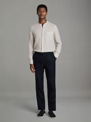 Reiss Stone Ocean Linen Grandad Collar Shirt - Image 3 of 6