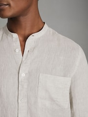 Reiss Stone Ocean Linen Grandad Collar Shirt - Image 4 of 6