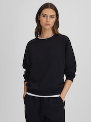 Reiss Navy Cody Cotton Blend Crew Neck Sweatshirt - Image 1 of 5