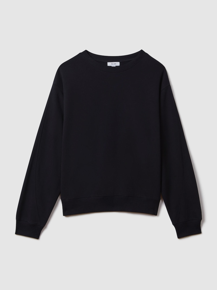 Reiss Navy Cody Cotton Blend Crew Neck Sweatshirt - Image 2 of 5