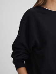 Reiss Navy Cody Cotton Blend Crew Neck Sweatshirt - Image 4 of 5
