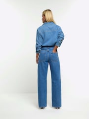 River Island Blue Petite High Waisted Relaxed Straight 100% Cotton Jeans - Image 2 of 4