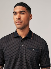 Black/Gold Short Sleeve Print Polo Shirt - Image 1 of 8