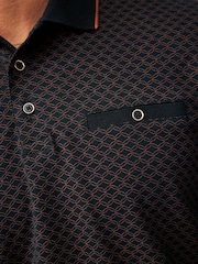 Black/Gold Short Sleeve Print Polo Shirt - Image 5 of 8