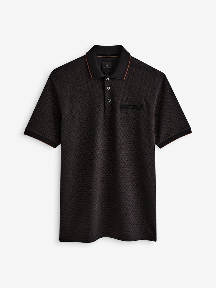 Black/Gold Short Sleeve Print Polo Shirt - Image 6 of 8